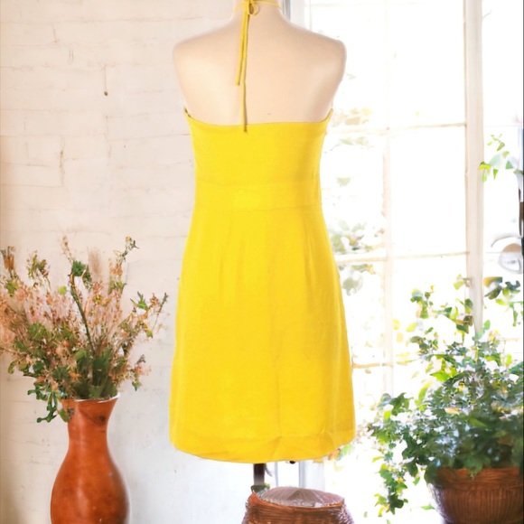BANANA REPUBLIC YELLOW PLEATED HALTER DRESS - Picture 5 of 9